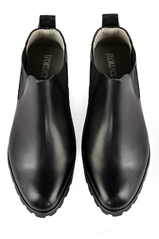 Satin black women's elegant sneakers. Round toe. Low rubber soles. Top view - Florence KOOIJMAN